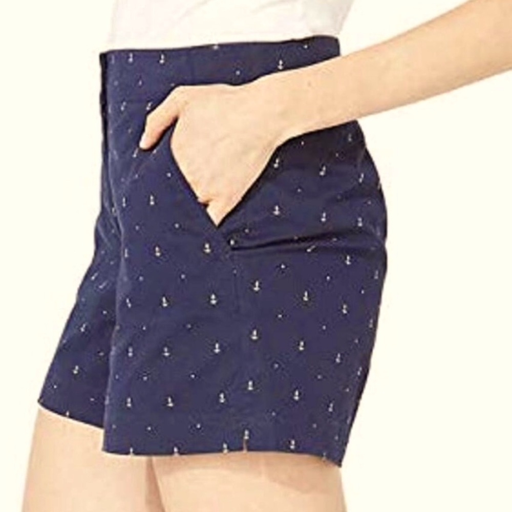 Nautica Navy Seas Blue White Anchors Polka Dots Preppy Coastal Shorts Size 14 - Picture 2 of 11